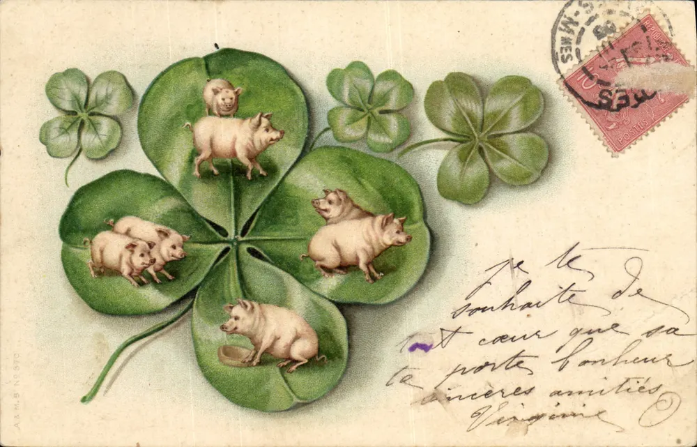Piglets sur trèfle à quatre feuilles — éditeur A.A.M.B. N° 970 - Frente