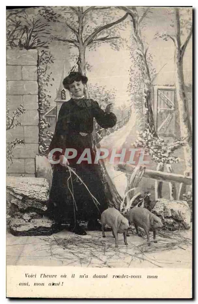 Frau mit zwei Ferkeln — ländliche Szene — Verlag LAGRIFFE, Paris - Vorderseite