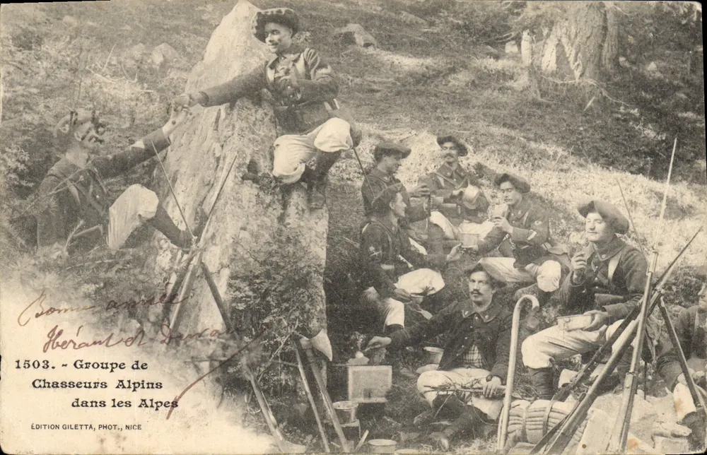 Gruppe von Alpinjägern in den Alpen — Édition Giletta, Phot., Nice, n° 1503 - Vorderseite