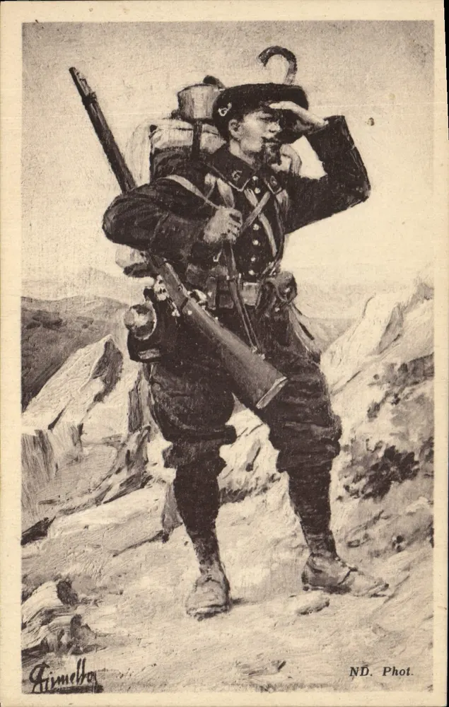 Soldado na montanha — ilustração — Grimelba - Frente