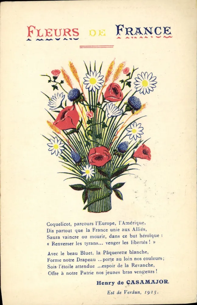 Blüten Frankreichs — Patriotisches Gedicht — Henry de Casamajor, 1915 - Vorderseite