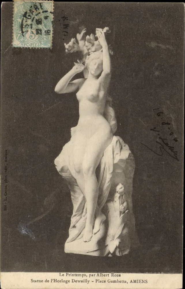Uhrstatue - Place Gambetta, Amiens — von Albert Roze — L. Caron, fot. Verlag, Amiens, Nr. 310 - Vorderseite
