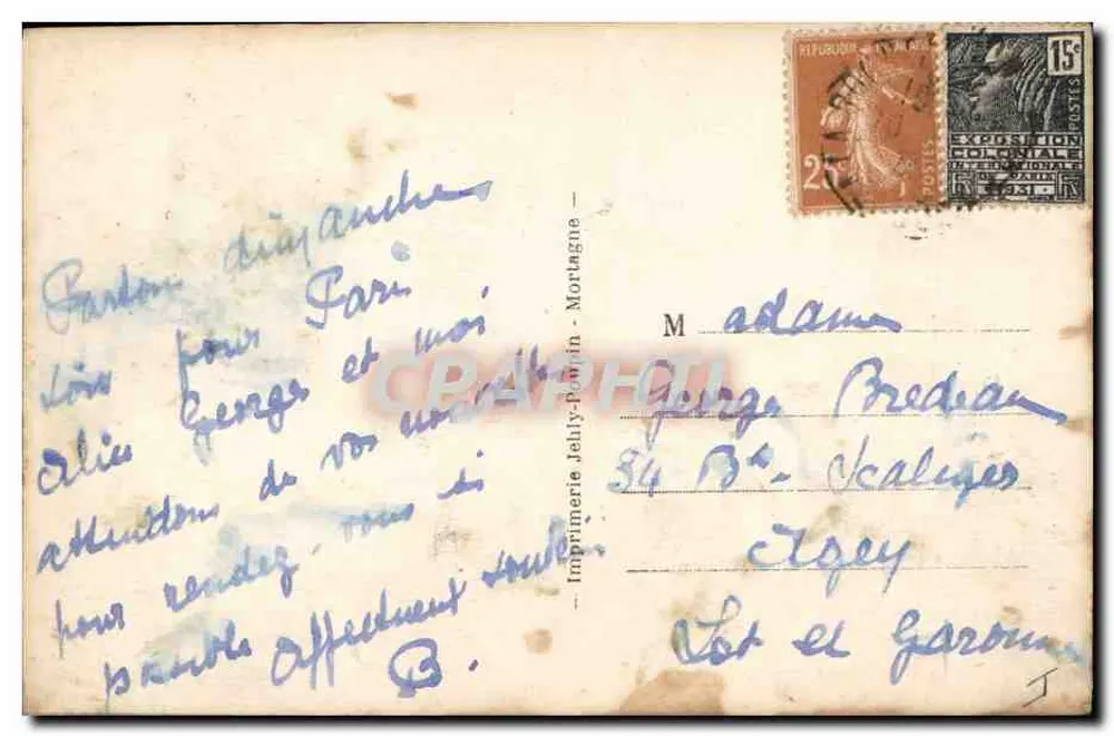 Estátua de Georges Clémenceau em Sainte-Hermine, Vendée — obra do artista — Impressora Jolly-Poulin - Mortagne - Verso