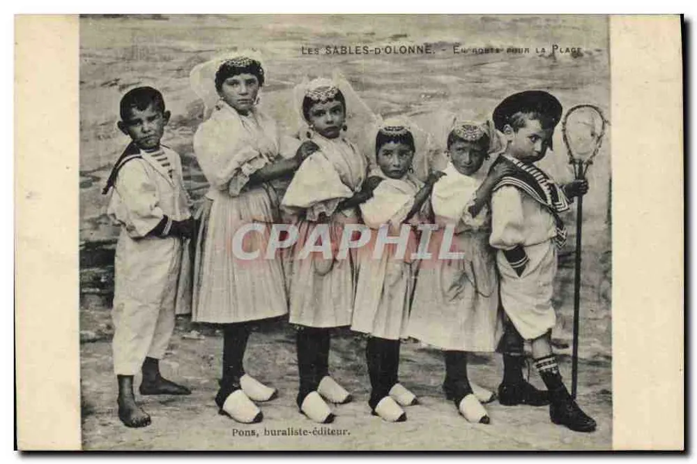 Les Sables-d'Olonne — Kinder am Strand — Pons, Lithograf-Verleger. - Vorderseite