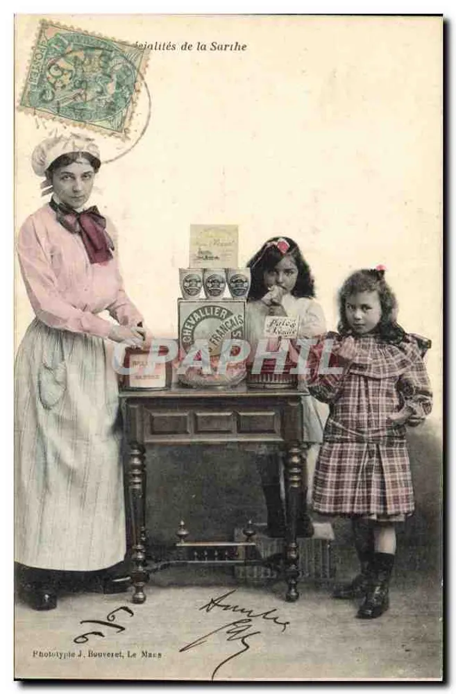 Spezialitäten der Sarthe — Französischer Chevalier — Phototype J. Bouveret, Le Mans - Vorderseite