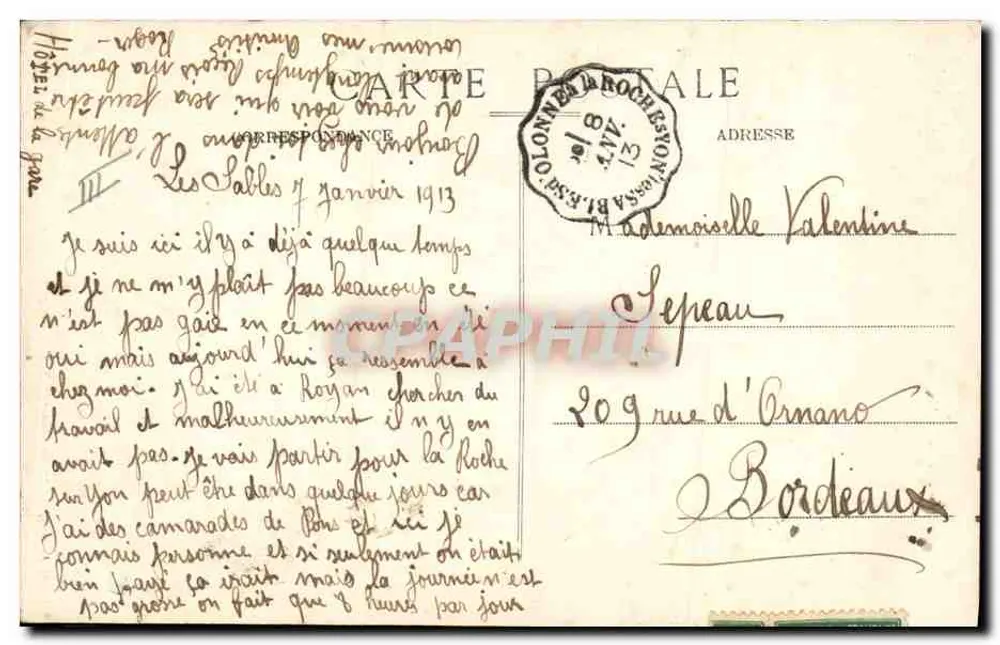 Os Adeus da Sablaise — Lucien Amiaud, Les Sables-d'Olonne — N° 1265 — Rep. inter. - Verso