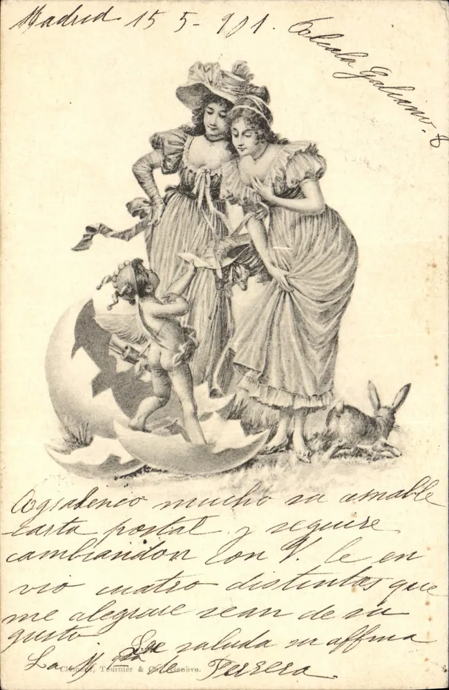 Zwei Frauen und ein flüggeles Kind — Frühlingsszene — Verlag C. Turner & Cie, Nr. 8 - Vorderseite
