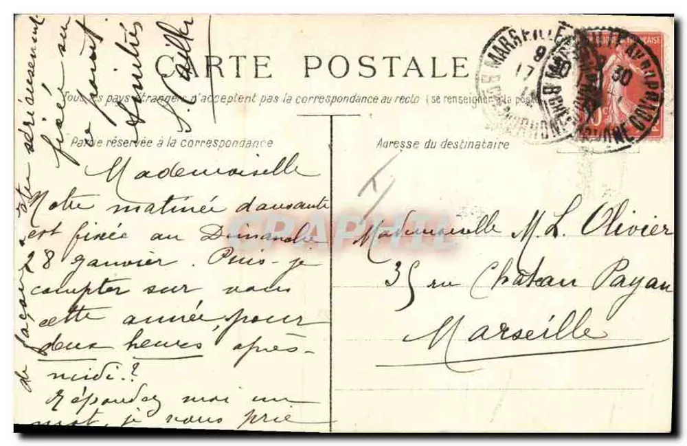 Junge Frau unter Blättern — Zeichnung von M. Bernard Binning — Nr. 1902 - Rückseite