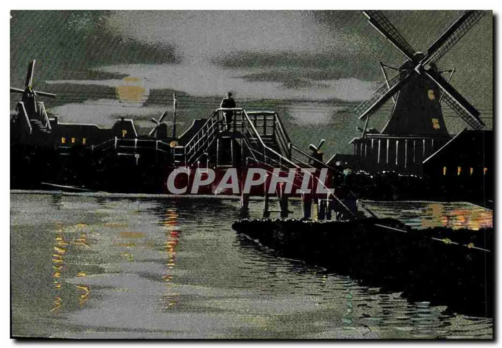 Nachtlandschaft mit Windmühle — Serie S. 457 — unbekannter Verleger - Vorderseite