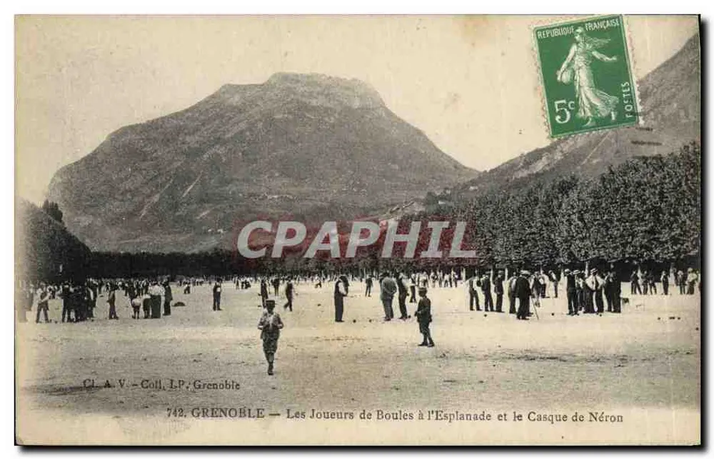 Grenoble — Boules-Spieler auf der Esplanade und der Helm von Néron — Cl. A. V. Coll. L.P. Grenoble, n° 742 - Vorderseite