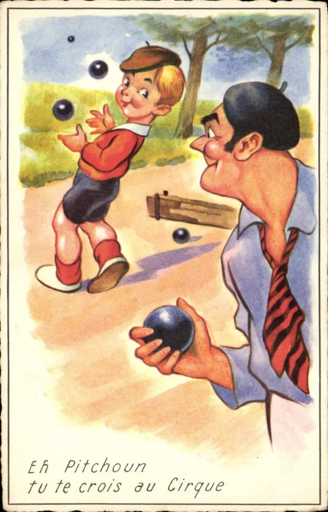 Criança brincando de boliche — cena de circo — M.D. Paris, série n°110 - Frente