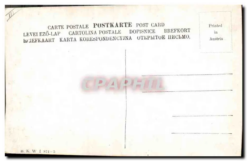 Retrato de um homem com traje do século XVIII — editor B.K.W. n° I 874-5 - Verso