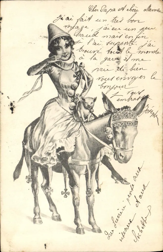 Junge Mädchen in Bauernkleidung, das auf einem Esel reitet — Verlag Theo Stroefner, Nürnberg, Nr. 278 - Vorderseite
