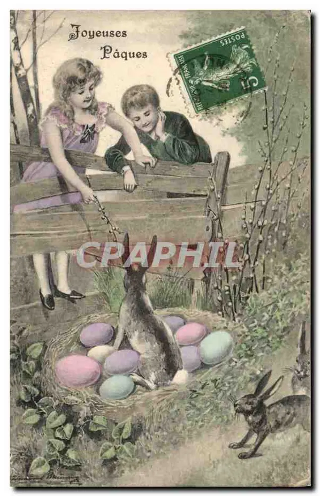 Kinderen en konijnen — Paasfeest — Postunie - Voorkant