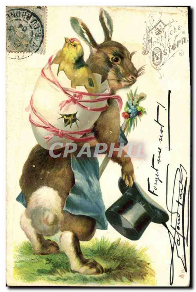 Easter Bunny carrying a chick — publisher: Universal Postal Union — series number II - Front