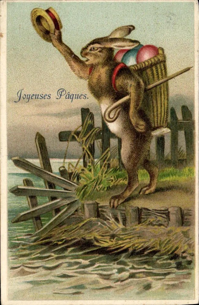 Lapin de Pâques — avec panier d'œufs — éditeur : Serie No. 52 - Frente