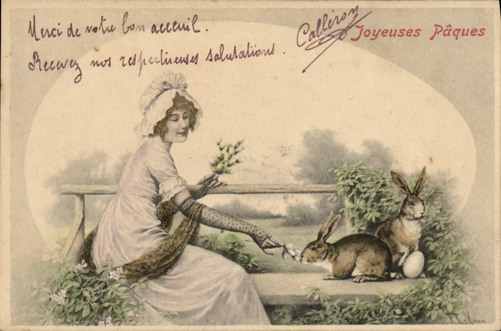 Frau mit Hasen — Ostern — Callieroy, n° 178 - Vorderseite