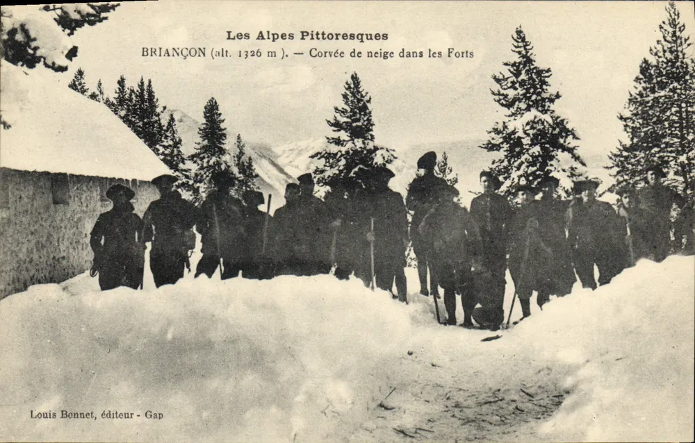 Pittoreske Alpen — Schneeschubsen in den Forts — Louis Bonnet, Verleger - Gap - Vorderseite