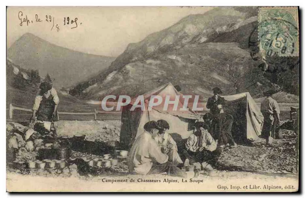 Lager der Alpinisten. Die Suppe — Gap, Imp. et Libr. Alpines, Verlag - Vorderseite