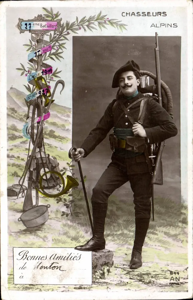 Chasseurs Alpins — Soldat du 27ème Bataillon, 17e Compagnie, Classe 1909 — éditeur AN, Paris, n° 844 - Frente