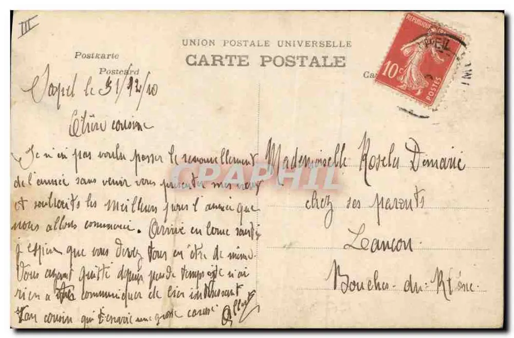 Chasseurs Alpins — Soldat du 27ème Bataillon, 17e Compagnie, Classe 1909 — éditeur AN, Paris, n° 844 - Verso