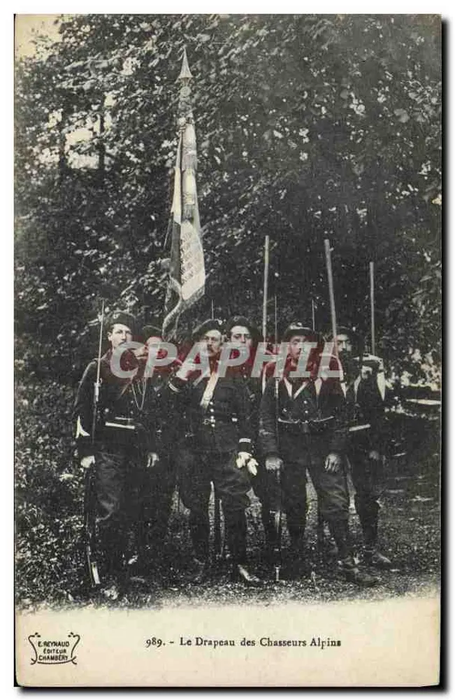 O Bandeira dos Caçadores Alpinos — E. Reynaud Editor, Chambéry, n° 989 - Frente