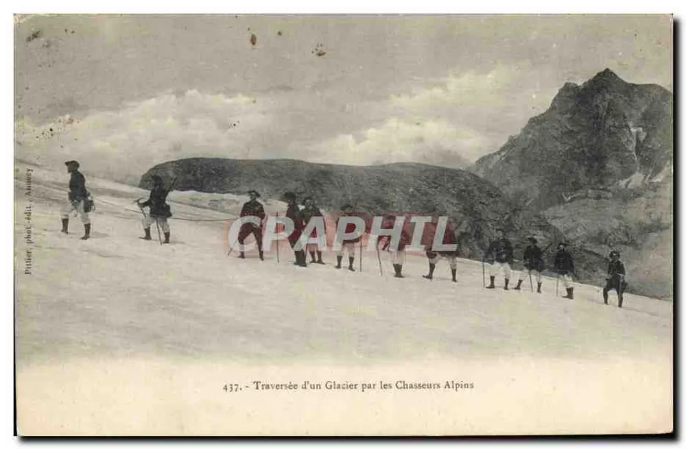 Überquerung eines Gletschers durch die Alpenjäger — Frittier phot.-édit. Aunney, n° 437 - Vorderseite