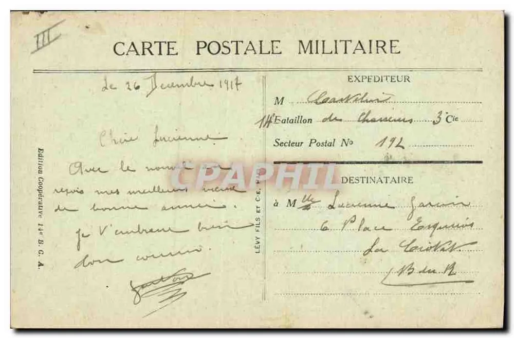 Mein Banner — 3. Kompanie des 14. Bataillons der Alpinen Jäger — Visé Paris n°3083 - Rückseite