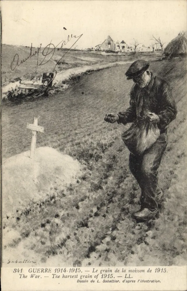 O grão da colheita de 1915 — Guerra 1914-1915 — Desenho de L. Sabattier segundo a Illustration - Frente