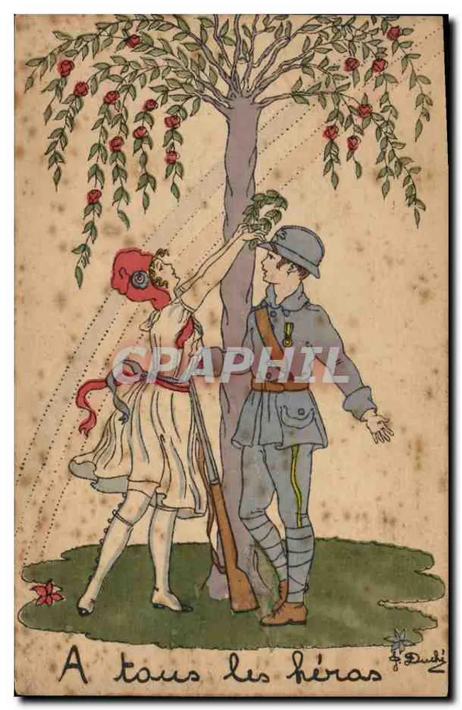 Sob uma árvore de rosas — Soldado e mulher — J. Dudi, n° 1433 - Frente
