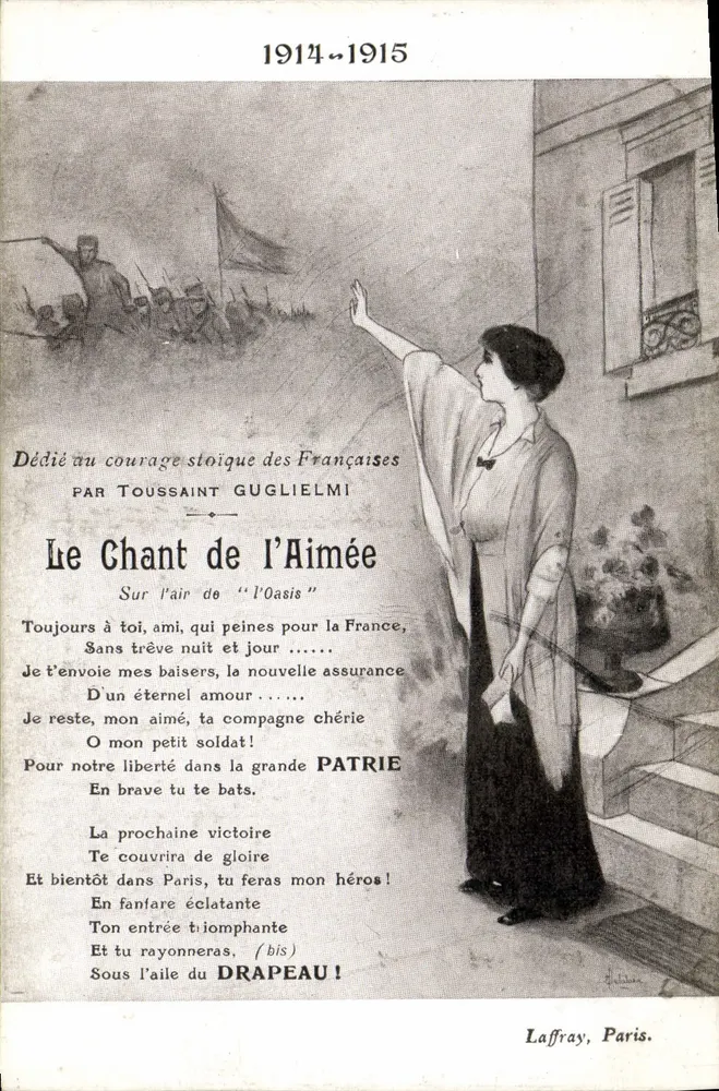 Mulher olhando para as tropas — 1914-1915 — Laffray, Paris, N°6 - Frente