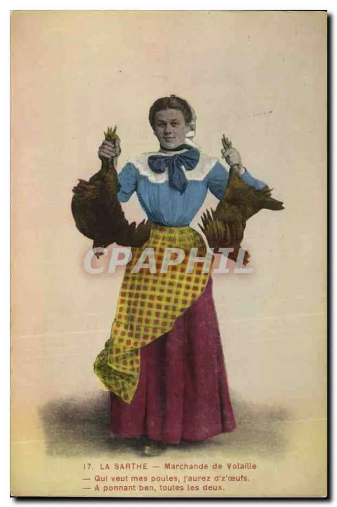 La Sarthe — Vendedora de galinhas — Imp. Phot. A. Dolbeau, rue Lauray, Le Mans - Frente