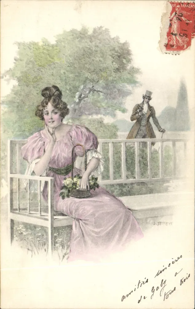 Frau in rosa Kleid — Garten — J. STREY - Vorderseite