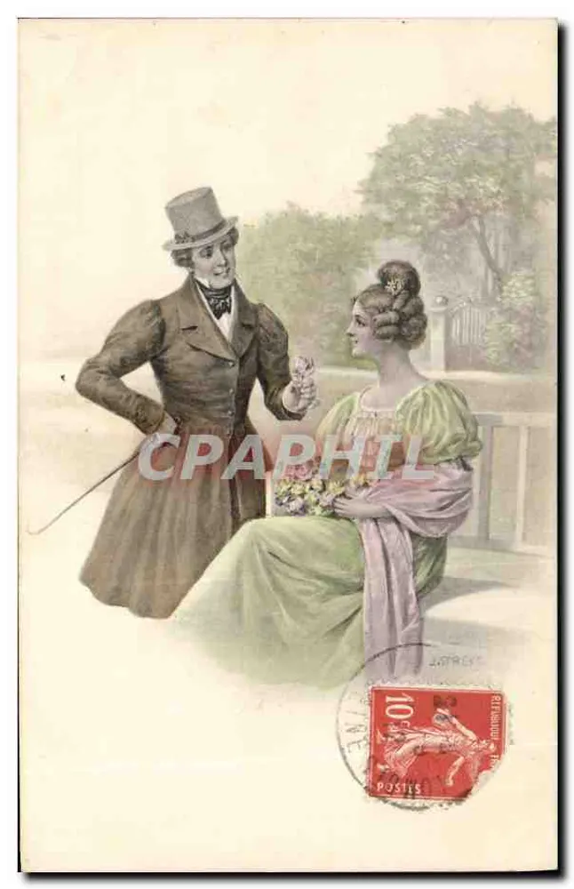Jungmann, der eine Rose einer sitzenden jungen Frau anbietet — höfliche Szene — Verlag B. K. W. I. 404-4 - Vorderseite