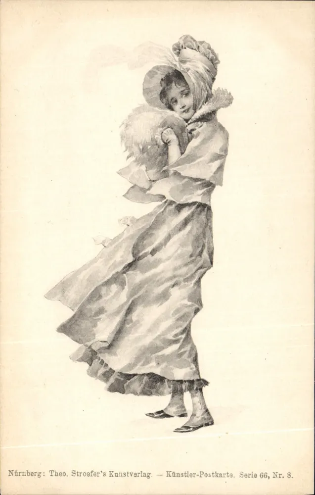 Junge Mädchen in Kleid und Hut — Nürnberg — Theo. Stroefers Kunstverlag, Serie 66, Nr. 8 - Vorderseite