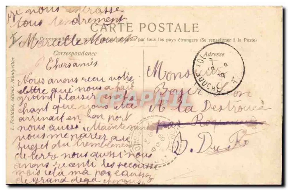 Landschaftsansicht — Efeu-Rahmen — Verleger L. Fontaine, Montpellier - Rückseite