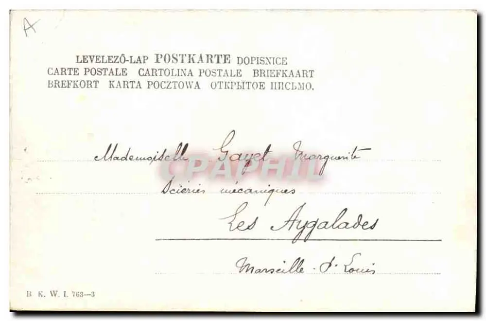 Zwei Jungen, die sich küssen — ländliche Szene — Verlag B.K.W.I. n°763-3 - Rückseite