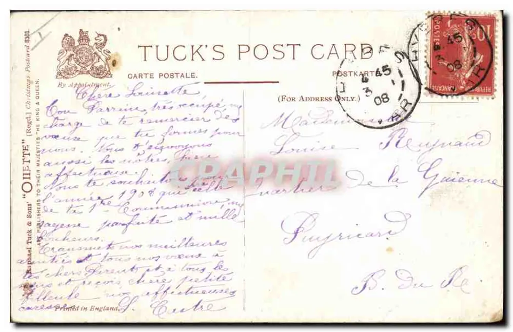 Guten Jahresbeginn — Weihnachtskarte — Tuck's Post Card - Rückseite