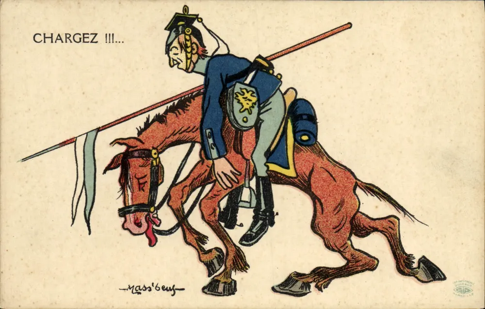 Soldat à cheval criant 'CHARGEZ !!!...' — caricature de Massébeuf — éditée par Imp. Provençale, Marseille - Vorderseite