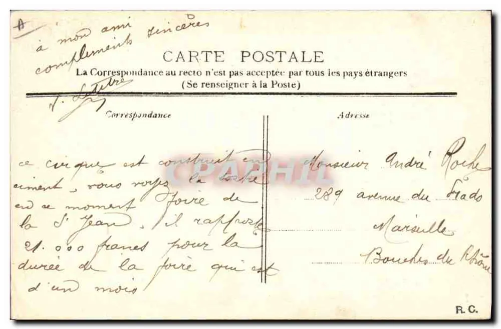 AMIENS - O Cirque Saída de uma manhã — L. Caron, Foto, edição Amiers, - Flaque Jouglà - Verso