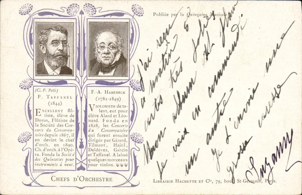 P. Taffanel y F.-A. Habeneck — Directores de orquesta — Publicada por la Quinzaine Musicale - Anverso