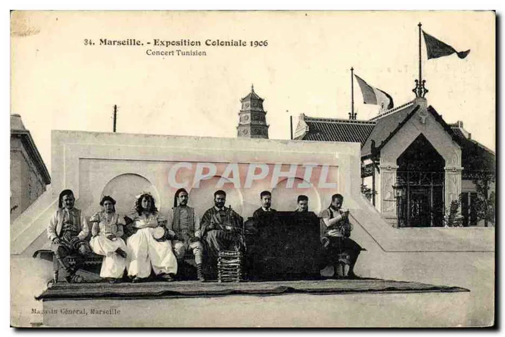 Tunesischer Konzert — Kolonialausstellung 1906 — Magasin Général, Marseille - Vorderseite