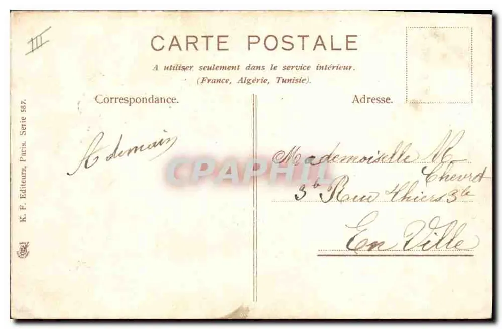 Coelhos em um barco — cena animada — Maurice Boulanger, editor K.F. Paris, série 587 - Verso