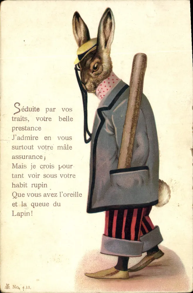 Lapin habillé en gentleman — caricature avec texte poétique — éditeur non visible, n° 433 - Frente