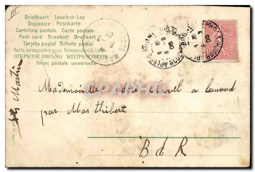 Marchand de Pâques — procession de lapins avec paniers et œufs décorés — éditeur Union postale universelle - Verso