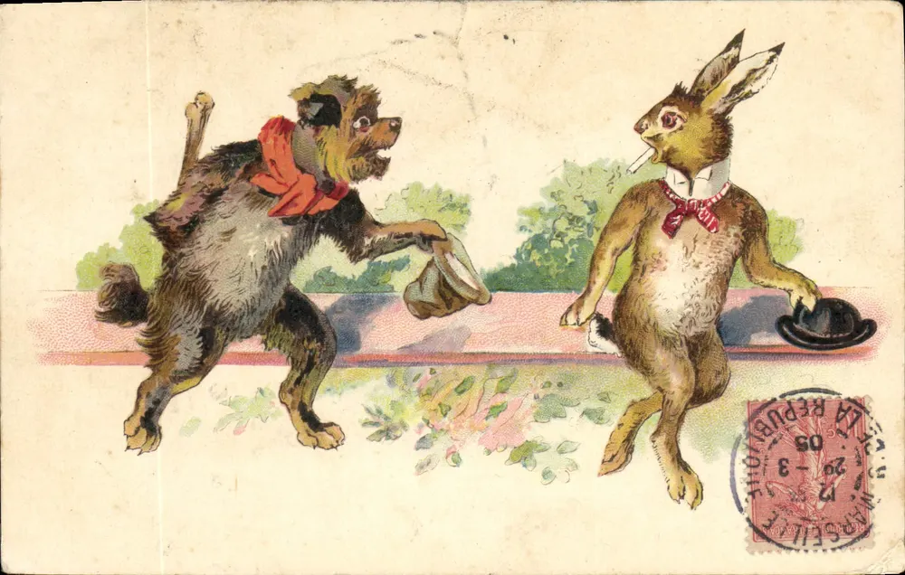 Cachorro e coelho — cena humorística — editor desconhecido - Frente