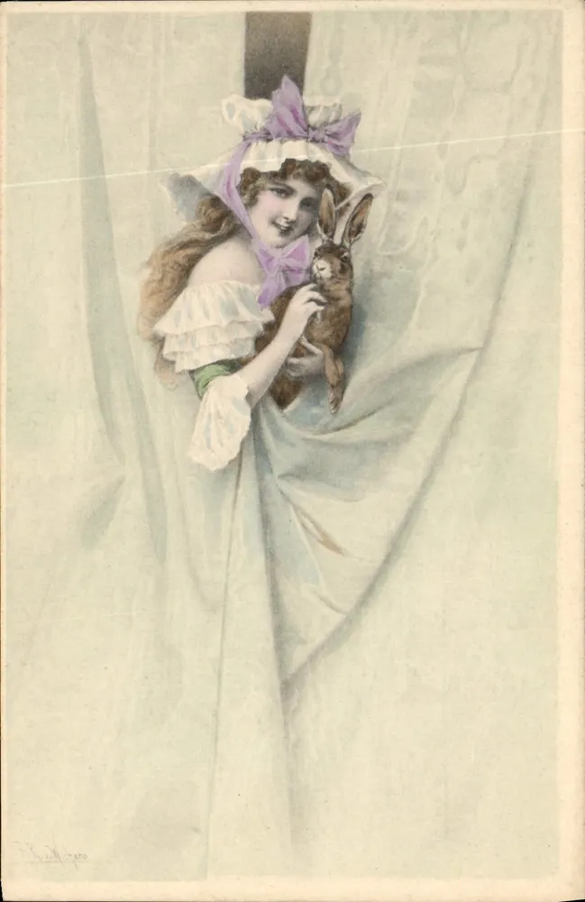 Menina com coelho — ilustração de R. B. Aldinger — M. M. Vienne, Nr. 188 - Frente