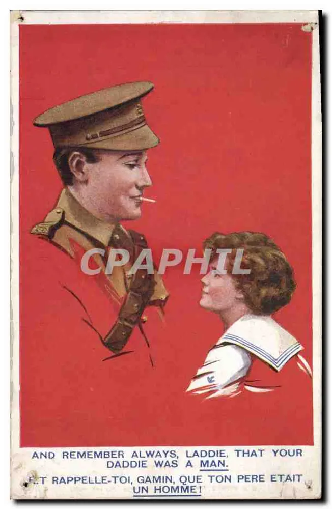Soldat et enfant — scène émotive — Inter-Art Co., London, série 'Comique' n°1980 - Frente