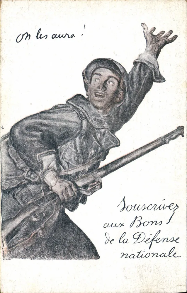 Soldado em ação — Slogan patriótico — Devambez, Imp. Paris, Visé N° 90 - Frente