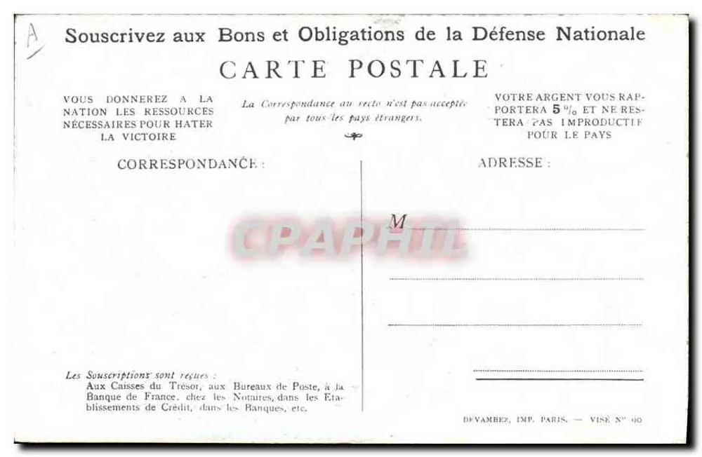 Soldado em ação — Slogan patriótico — Devambez, Imp. Paris, Visé N° 90 - Verso